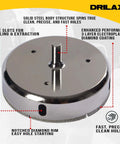 Front view of DRILAX 4-1/2 in diamond hole saw with guide; chrome metal body.