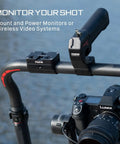 Pro Ring Grip Power Hub for DJI RS2 RS4 RS5 rig with camera mount and power outputs on a shooting setup.