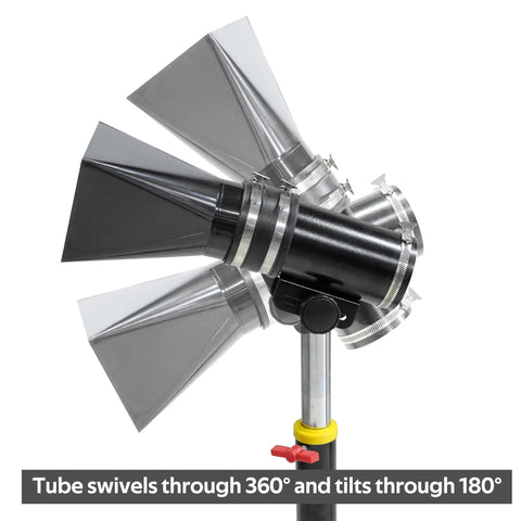 Deluxe Pro Grade Variable Height Dust Extraction Hood With Flexible Rubber Cuff for 102mm hose, shown in tilt and swivel positions