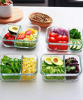 10 Pack Glass Meal Prep Containers With Two Compartments And Airtight Lids 30 Oz Each Durable Glass Food Storage on counter filled