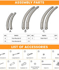 13 Ft Outdoor Arc Wood Hammock Stand assembly parts and accessories, includes foot brackets, screws, carabiners, and chains.
