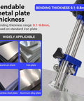 Pro Grade 1 Station Sheet Metal Roller Bender For Pros Quick Setup highlighting bending thickness and material options with angled roller.