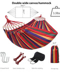 Ultra Lightweight Portable Camping Hammock For Backpacking Beach Patio And Backyard Durable Fabric Easy Setup Packs Small Great For Outdoor Hangout Red with double-wide canvas, setup straps, and storage bag