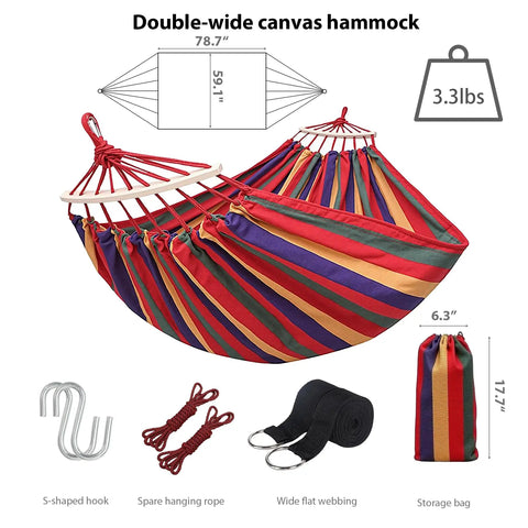 Ultra Lightweight Portable Camping Hammock For Backpacking Beach Patio And Backyard Durable Fabric Easy Setup Packs Small Great For Outdoor Hangout Red with double-wide canvas, setup straps, and storage bag