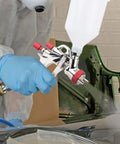 Person using R700 LVLP Air Spray Gun With 1.8mm Nozzle Gravity Feed Paint Sprayer 600cc Plastic Cup on auto body