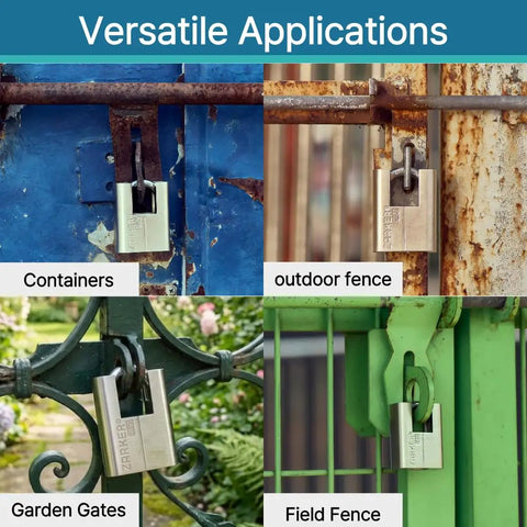 Heavy Duty Outdoor Padlock With Stainless Steel Shackle Waterproof Rustproof Lock securing various outdoor gates and fences