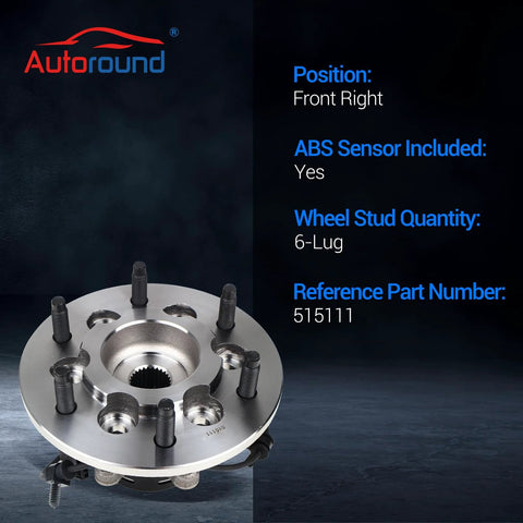 4WD Front Wheel Bearing And Hub Assembly For Chevy Colorado 2004-2008, GMC Canyon 2004-2008, Isuzu I-350 2006, I-370 2007-2008 Front Right ABS 6 Lug