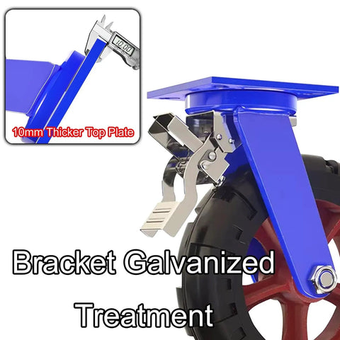 Badass Heavy Duty Industrial Swivel Caster Wheels Set Of Four Solid Rubber with dual locking brake and galvanized bracket