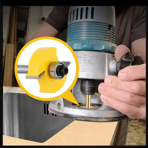 Solid Workhorse 1/4 Inch Shank Rabbet Router Bit Kit With Six Swappable Bearings And Razor Sharp Carbide Edge during use in woodworking.