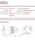 22mm Metal Emergency Stop Push Button Switch Latching 12V 250V Rated 5A Stainless Steel With Seven Eighth Inch Mounting Hole One Pack for Industrial Equipment technical drawing and dimensions