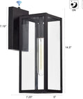 Dusk To Dawn Outdoor Wall Light Pair With Smart Sensor 14 And A Half Inch Modern Farmhouse Exterior Sconce In Industrial Black With Clear Glass E26 Base ETL Listed Energy Saving Porch Lights For House Garage Entryway, side view showing dimensions