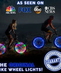 Cyclists with Two Tire Pack LED Bike Wheel Lights With Batteries Included For 100 Percent Brighter Visibility From All Angles in Purple.