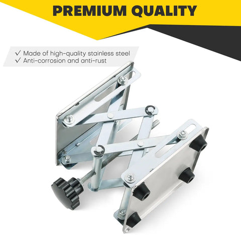 Rock Solid 6X6 Laboratory Lift Table With Easily Cranked Scissor Stand Platform Built Tough Stainless Steel Base showing sturdy stainless steel scissor lift mechanism.
