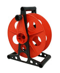 Heavy Duty Workhorse Extension Cord Storage Reel with side crank in red and black for indoor and outdoor use