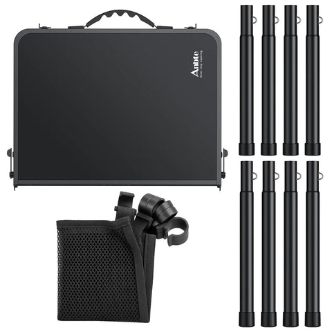 Two Foot Folding Camping Table With Storage Net Three Height Adjustable Lightweight Portable Table With Carry Handle 22.8 X 15.7 Inches Black components