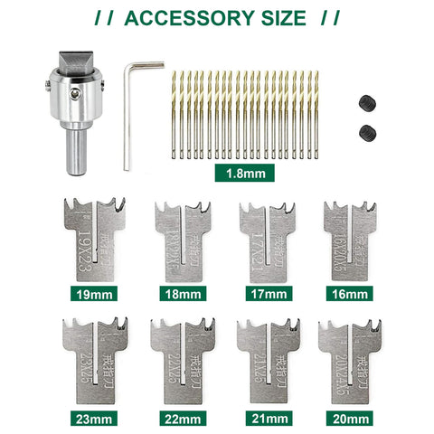 Easy Ring Making Drill Bit Set for Wood, 34 Piece Kit With 16 to 23 mm Blades, adjustable alloy steel bits for lathe or drill press