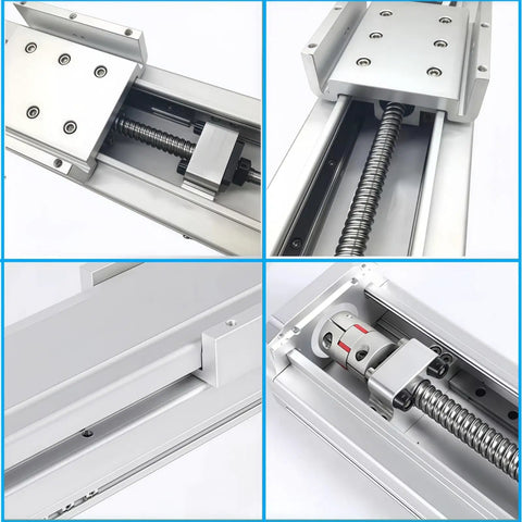 Close-up views of Heavy Duty Built Tough 8 Inch Linear Slide Table With 200mm Stroke And 1605 Ball Screw Fully Enclosed Linear Stage Motion Axis