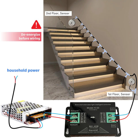2 Wire PLC Motion Sensor Controller for Staircase and Hallway LED Lights With 12V And 24V Operation Linear Sensing Reduces False Triggers, staircase wiring diagram