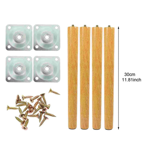 Detachable Wooden Furniture Legs Kit, 4 Pieces, 30cm Table And Cabinet Feet For DIY Projects, screws and plates included