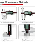 Wireless Digital Caliper 8 Inch Stainless Steel Pro Grade Measuring Tool With Data Output and Excel Sync showing various measurements