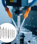 Pro Grade 7 Piece Center Drill Bit Set M2 HSS with 60 Degree Countersink for lathe, metalworking, sizes 1.0-5.0 mm, close-up