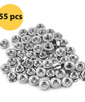 Image shows 55 Pack M6 Serrated Flange Hex Nuts M6 1 Mm Hexagon Flange Nuts 304 Stainless Steel Metric Fasteners in a pile.
