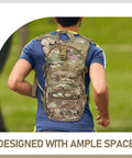 Man wearing Massive Capacity Hiking Backpack With Multiple Compartments For Men, Durable Oxford Cloth, camo design, outdoors