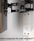 In Wall Recessed TV Box For Home Theater Components And Network Gear With Heavy Duty Ventilation Panels mounted behind a TV.