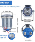 Waterproof Red LED Flash Alarm Buzzer 12V DC With Metal Enclosure 60dB Loud Intermittent Beep For Electrical Control Panels And DIY Projects 19mm Mount Hole 2 Pack, dimension view