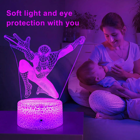 Cool 3D Illusion Night Light For Kids With 16 Color Options And Remote Control Bedside Lamp For Boys And Girls glowing with pink light