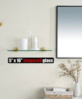 Gold Brushed Stainless Steel Glass Shelf For Bathroom 16x5 Inch Tempered Glass Shower Storage displayed with decor items