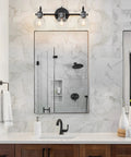 Three Light Modern Black Vanity Light For Bathroom With Farmhouse Clear Glass Shades And Open Bottom Sleek Bath Fixture