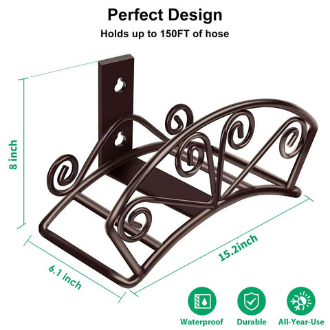 Heavy Duty Garden Hose Holder Wall Mount For 150 Ft Hoses Solid Metal Hanger Bronze Finish Outdoor Hose Storage Reel