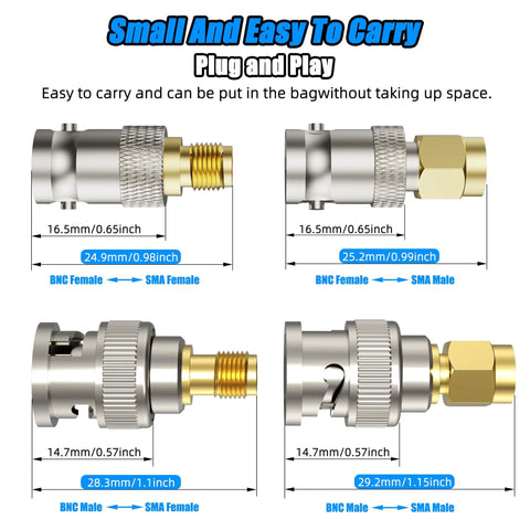 BNC To SMA Adapter Kit Gold Plated 50 Ohm Radio Antenna Adapter For SDR CCTV Ham Radio dimensions and connector types