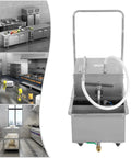 LARIDEN Mobile Fryer Oil Filter Cart Machine For Restaurant, stainless steel filtration system with pump and hose in kitchen setting.