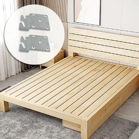 Silvery Adjustable Universal Wood Bed Headboard Brackets Featuring Bulletproof Iron Hook Plates for heavy duty mounting on wooden bed.