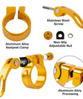 Bike Seat Post Clamp Quick Release Collar Fits 28.6mm 31.8mm 34.9mm For MTB Mountain Road And Casual Bikes Yellow 31.8mm