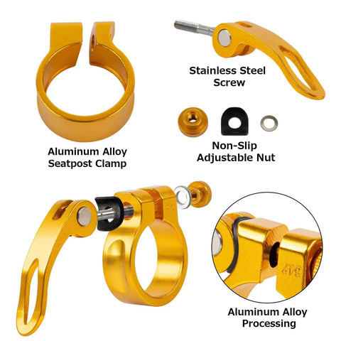 Bike Seat Post Clamp Quick Release Collar Fits 28.6mm 31.8mm 34.9mm For MTB Mountain Road And Casual Bikes Yellow 31.8mm
