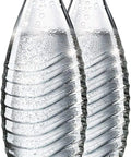 Glass Carafe Set For Sparkling Water Makers Pack Of 2 For Aqua Fizz Penguin Or Crystal Machines, clear glass carafes with caps.