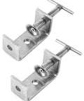 Two QWORK 304 stainless steel C clamps with threaded screws and T-bar handles, angled front view.