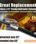 Beefy Heavy Duty Double Acting Hydraulic Cylinder 2 Inch Bore 22 Inch Stroke With 1 Inch Pin Holes SAE 6 Ports 3000 PSI