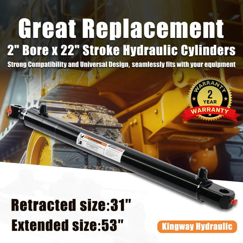Beefy Heavy Duty Double Acting Hydraulic Cylinder 2 Inch Bore 22 Inch Stroke With 1 Inch Pin Holes SAE 6 Ports 3000 PSI