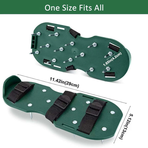 Heavy Duty Lawn Aerator Shoes With Adjustable Straps Spiked Sandals Green and Black Finish One Size Fits All