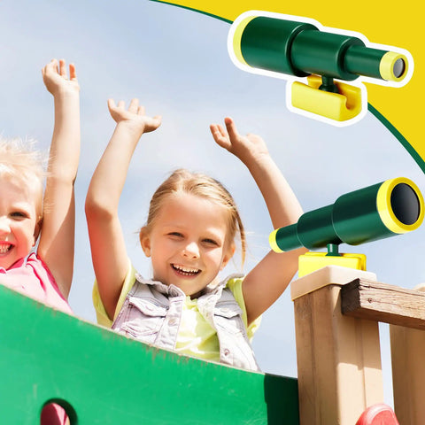 Children enjoying Pirate Ship Playground Accessories Set With Ship Wheels Telescopes And Safety Handles For Outdoor Playhouses