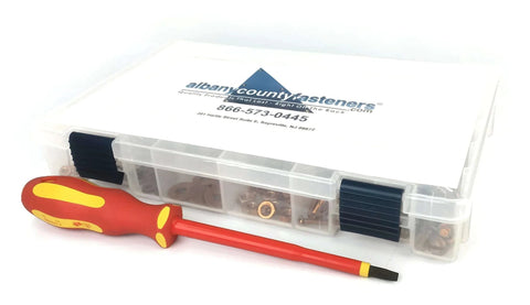 Silicon Bronze Electrical Screw Kit With Nuts And Washers And Insulated Screwdriver 377 Pieces In Compartments Box