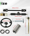 All In One Go Kart Steering Kit With Rugged Rack And Pinion Setup Including 380mm Shaft 340mm Rack parts layout