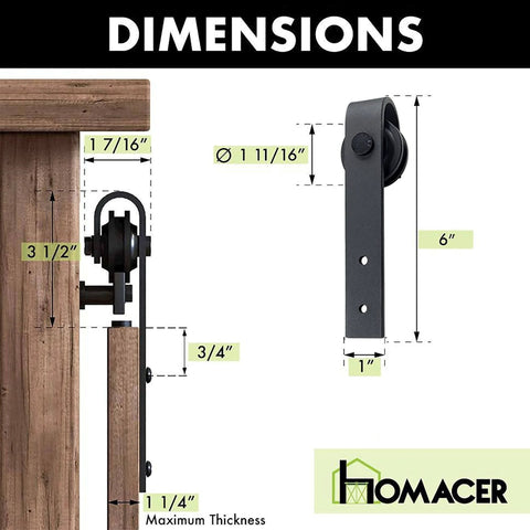 Mini Black Rustic Non-Bypass Sliding Barn Door Hardware Kit For Single Door With 72-Inch Flat Track And Classic Roller Design dimensions