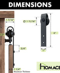 Dimensions of Mini Black Rustic Sliding Barn Door Hardware Kit For Two Doors, showing 24-inch flat track and rollers.