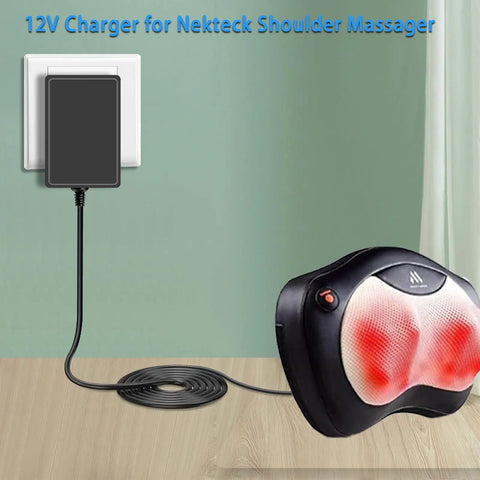 12V Massager Charger Power Cord 2A DC Power Adapter for Foot and Neck Shiatsu Massagers, installed, 6ft cable, on wall plug.