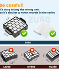 Replacement Vacuum Filter Kit For Shark Navigator Upright ZU60 showing 4.1-inch filter and foam, highlights wrong models LA300 NV500 NV350